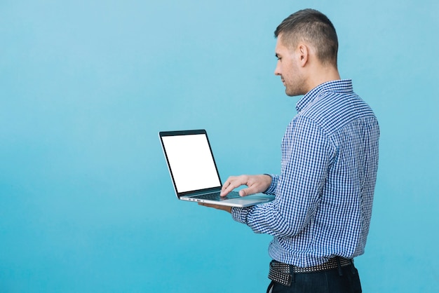 Man with laptop screen template