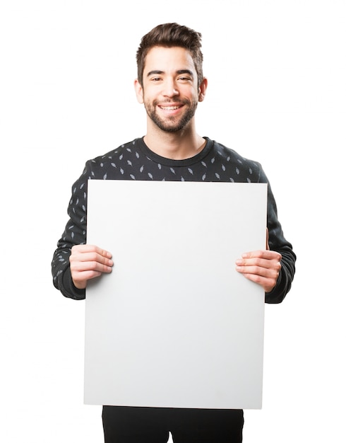 Man with a large poster