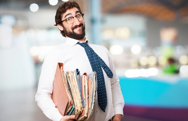 Man with many folders