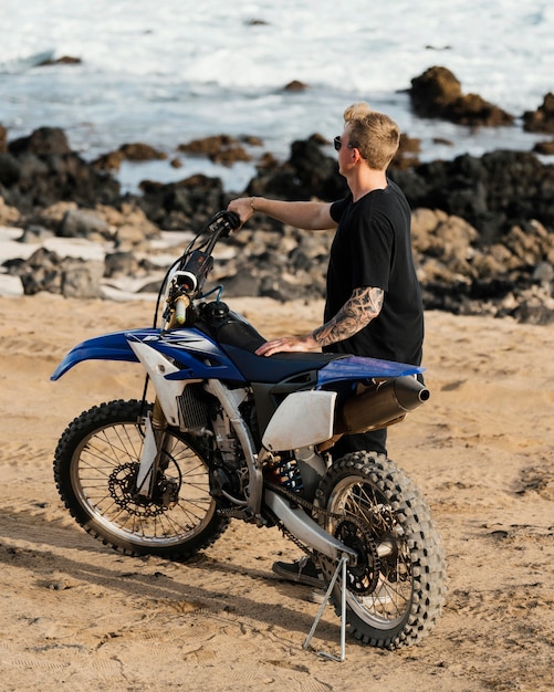 Man with motorcycle in hawaii