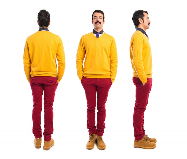 Free photo man with moustache in front, back, and lateral position