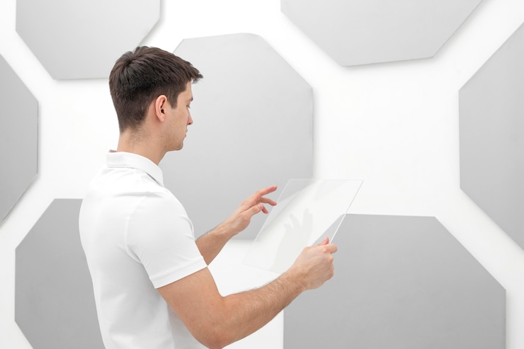 Free Photo man with plastic board