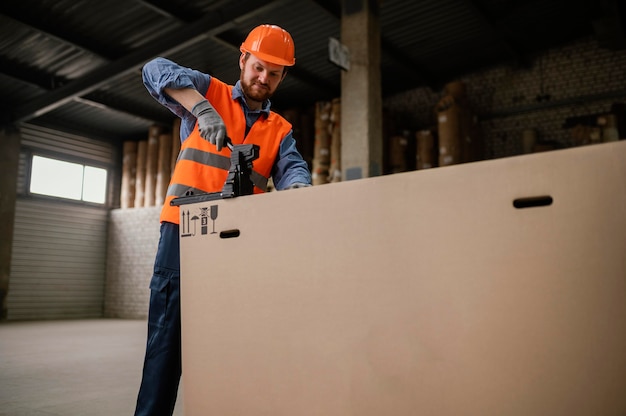 Free photo man with safety cap working