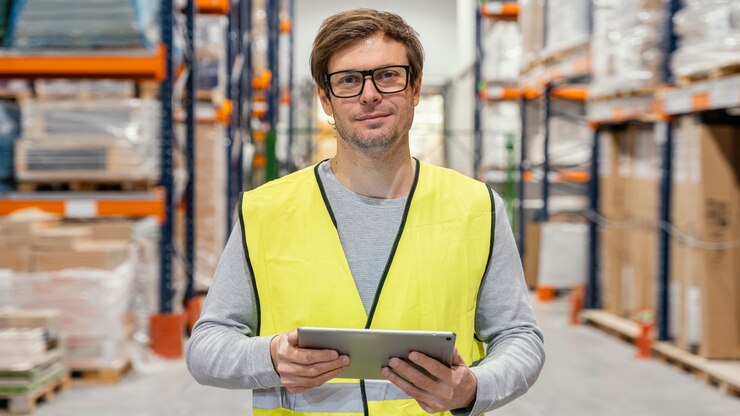 Free Photo man with tablet working logistic