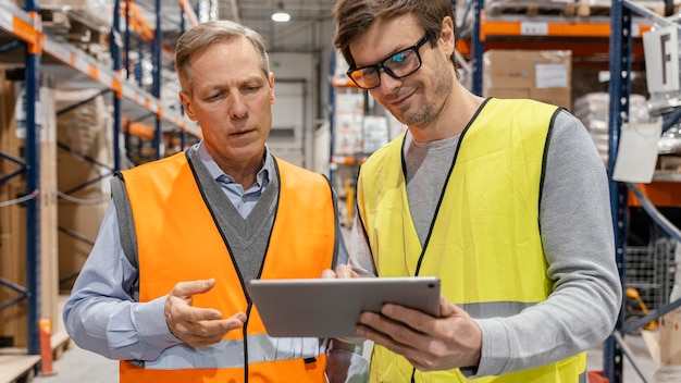 Man with tablet working logistic