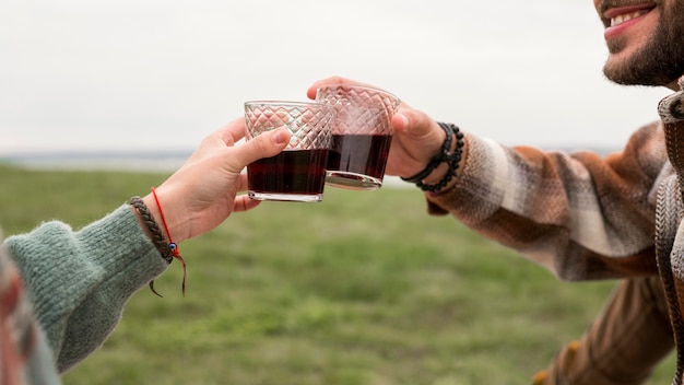 Man and woman couple enjoying drinks