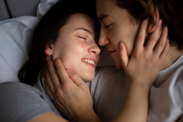 Man and woman embracing lovingly