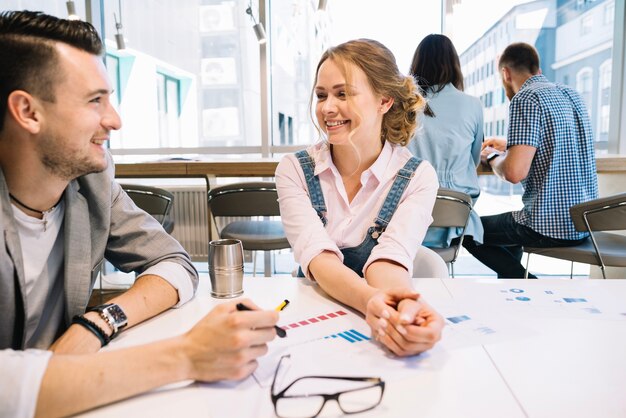 Man and woman having nice chat