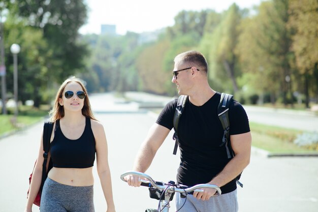 man and woman in park