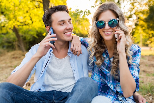 Man and woman talking on phone