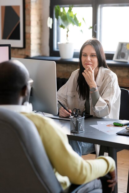 Man and woman working together in an animation studio