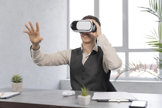 Man at work with vr glasses