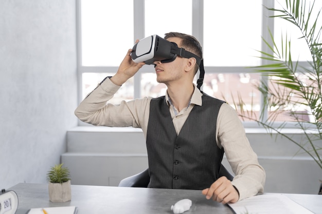 Man at work with vr glasses