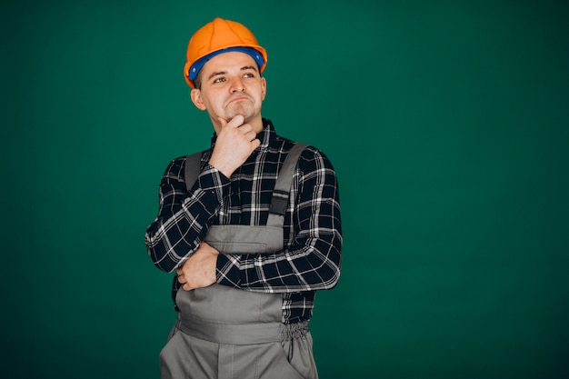 Man worker in hard hat isolated