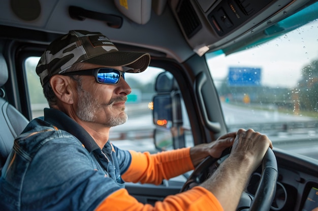 Бесплатное фото Мужчина работает водителем грузовика.