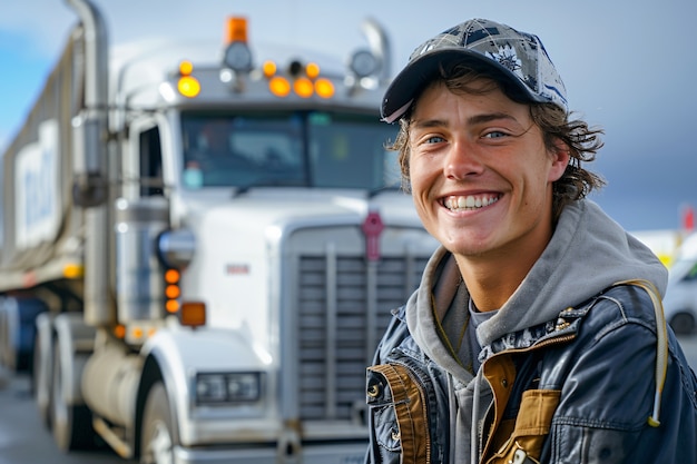 무료 사진 man working as a truck driver