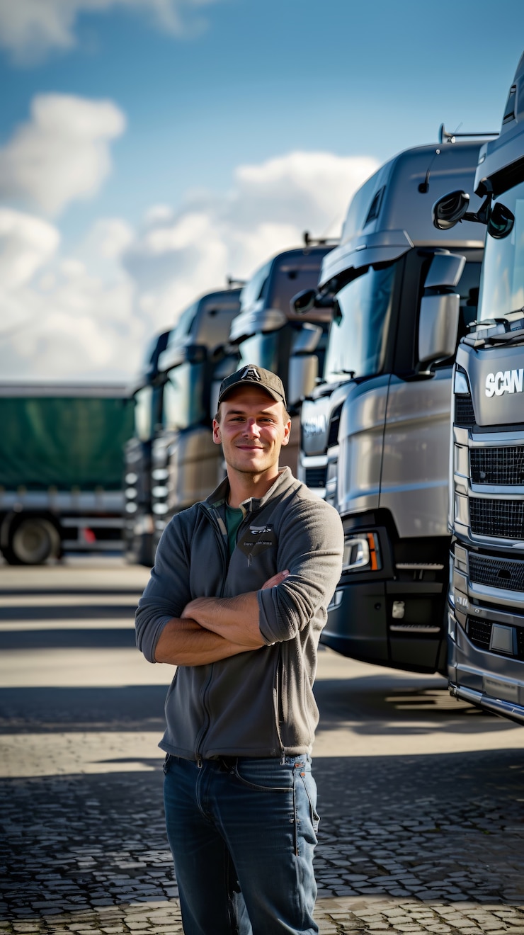Free Photo man working as a truck driver posing