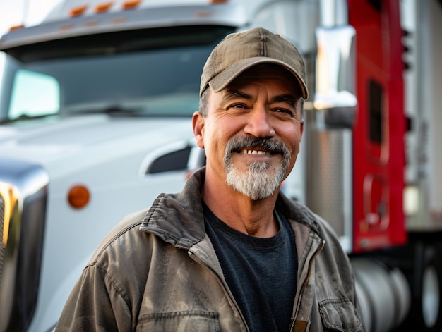 Man working as a truck driver posing