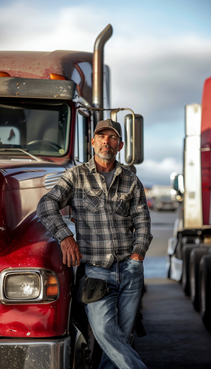Free Photo man working as a truck driver posing