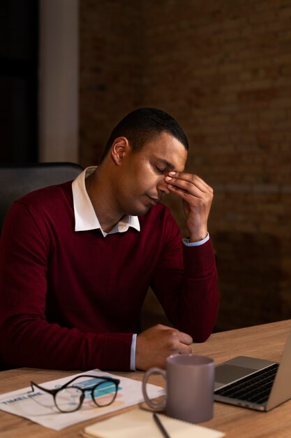 Man working late for a project