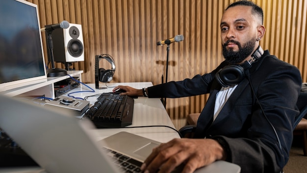 Man working at a radio station