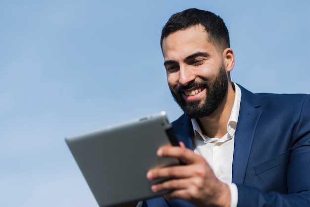 Man working on tablet