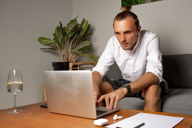 Man works at home.  High quality photo