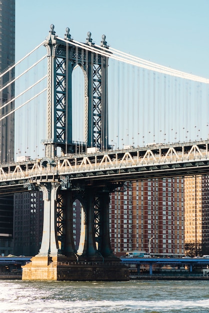 Manhattan bridge in New York at sunrise