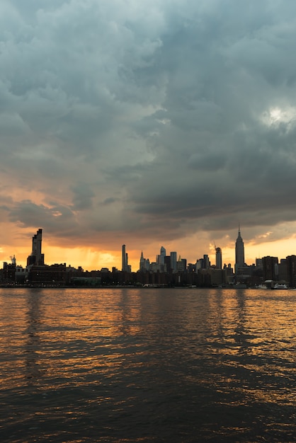 Manhattan skyline at sunset