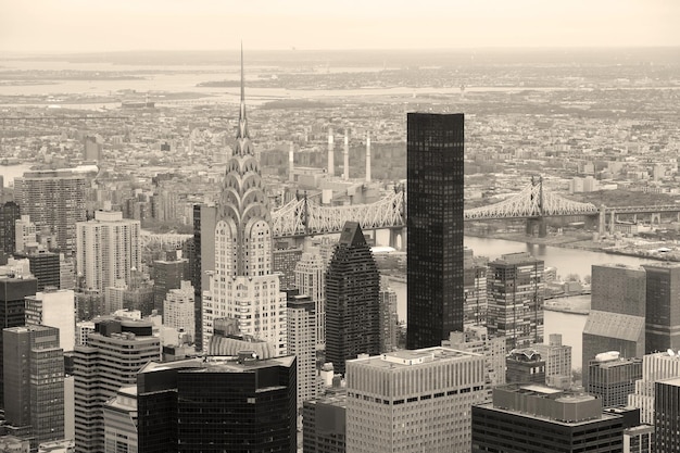 Manhattan skyline with New York City skyscrapers in black and white