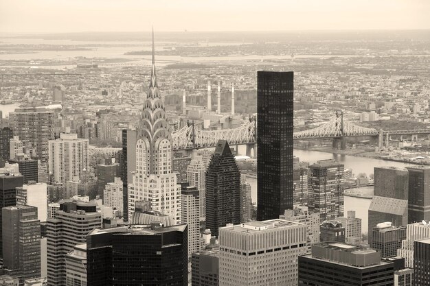 Manhattan skyline with New York City skyscrapers in black and white