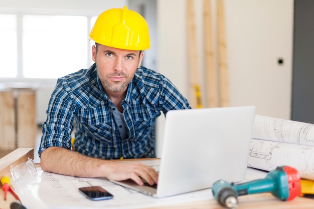 Manly construction worker at work