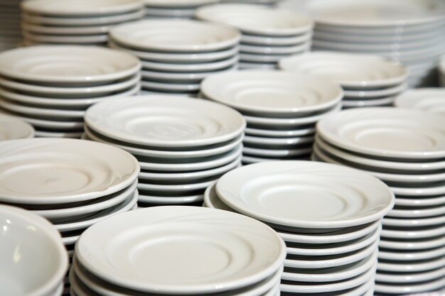 Many plates stacked together