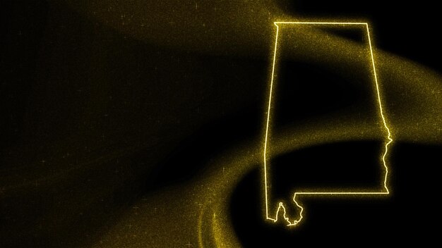 アラバマ州の地図、暗い背景にゴールドのキラキラ地図