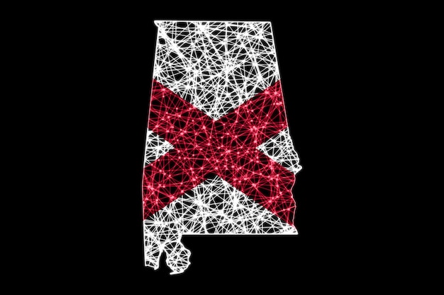 Карта Алабамы, карта линий полигональной сетки, карта флагов