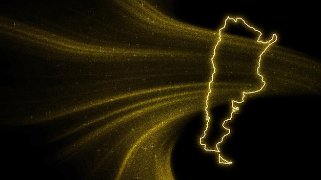 Карта Аргентины, карта с золотым блеском на темном фоне