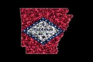 Foto gratuita mappa dell'arkansas, mappa della linea di maglia poligonale, mappa della bandiera