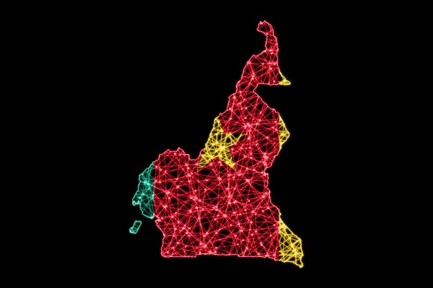 Map of Cameroon, Polygonal mesh line map, flag map