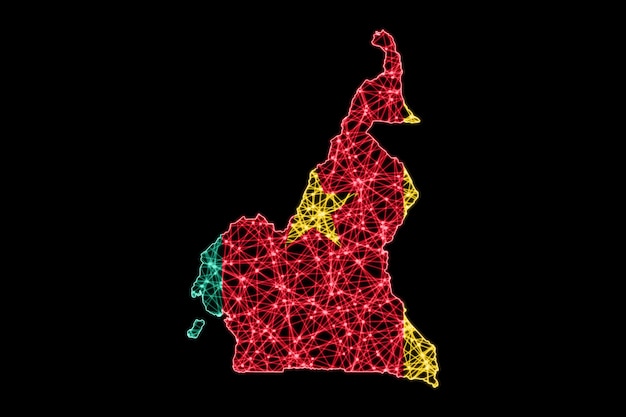 Map of Cameroon, Polygonal mesh line map, flag map