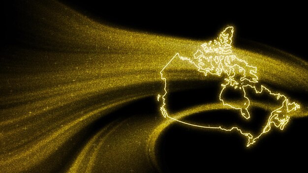 カナダの地図、暗い背景にゴールドのキラキラ地図