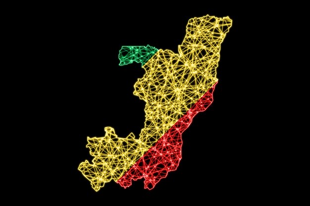 Map of Congo, Polygonal mesh line map, flag map