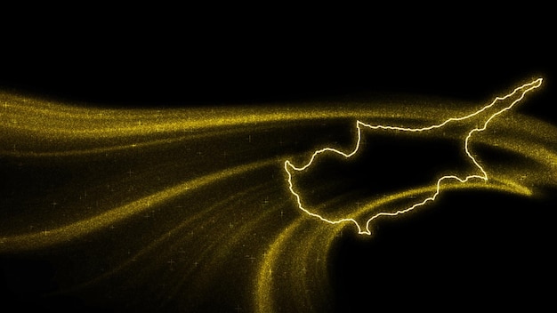 Map of Cyprus, Gold glitter map on dark background