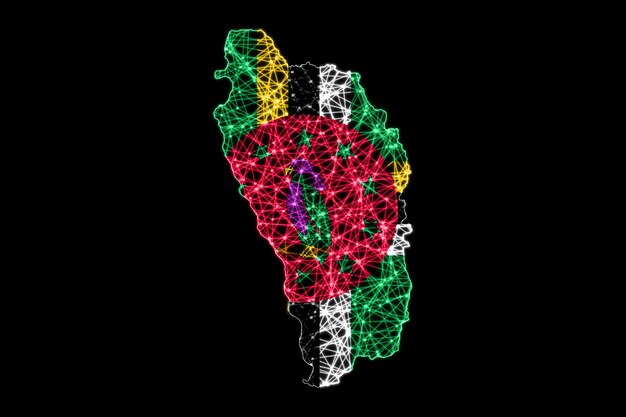 ドミニカの地図、ポリゴンメッシュラインマップ、旗マップ