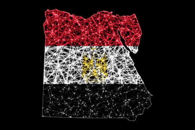 Map of Egypt, Polygonal mesh line map, flag map