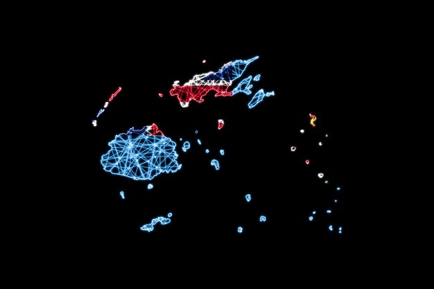 フィジーの地図、ポリゴンメッシュラインマップ、旗マップ