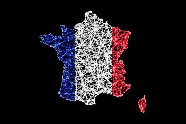 フランスの地図、ポリゴンメッシュラインマップ、旗マップ