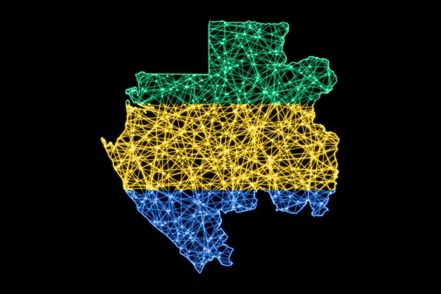 Map of Gabon, Polygonal mesh line map, flag map