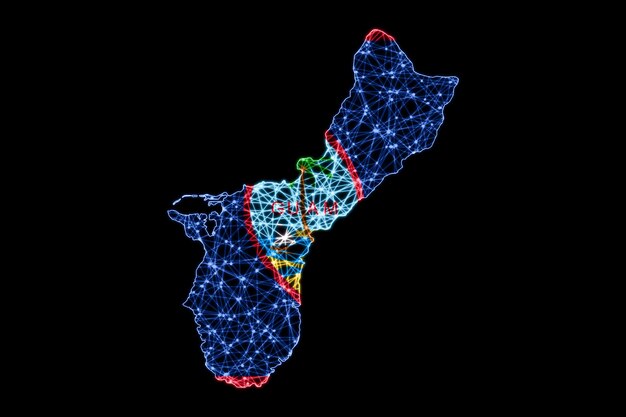 グアムの地図、ポリゴンメッシュラインマップ、旗マップ