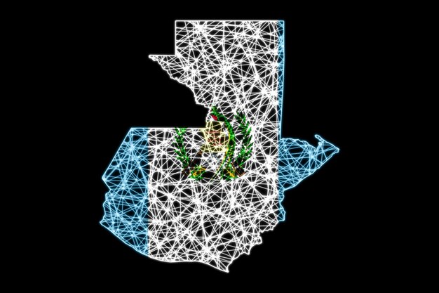 Map of Guatemala, Polygonal mesh line map, flag map