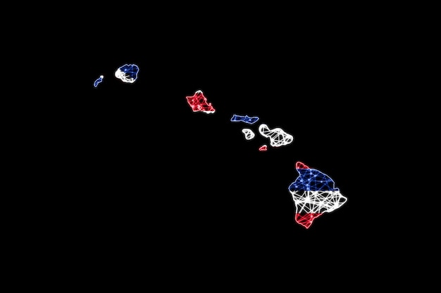 Карта Гавайев, карта линий многоугольной сетки, карта флагов